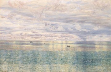 風景 Painting - ブレット・ジョン タオルミーナの崖の海景から見たシチリアの海